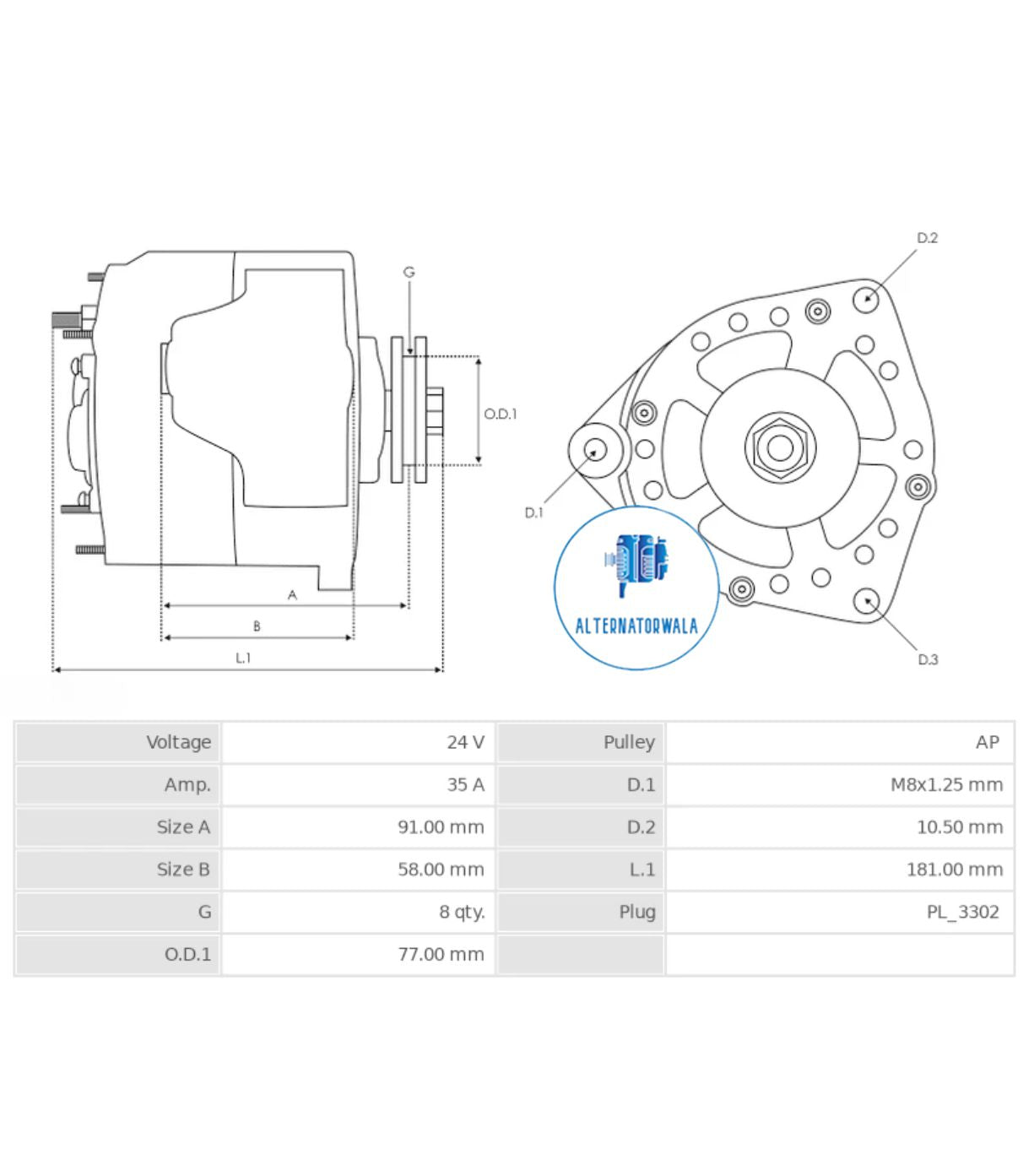 Alternator 12v KOMATSU ALT-DEN6632S (ELECTROSTART)