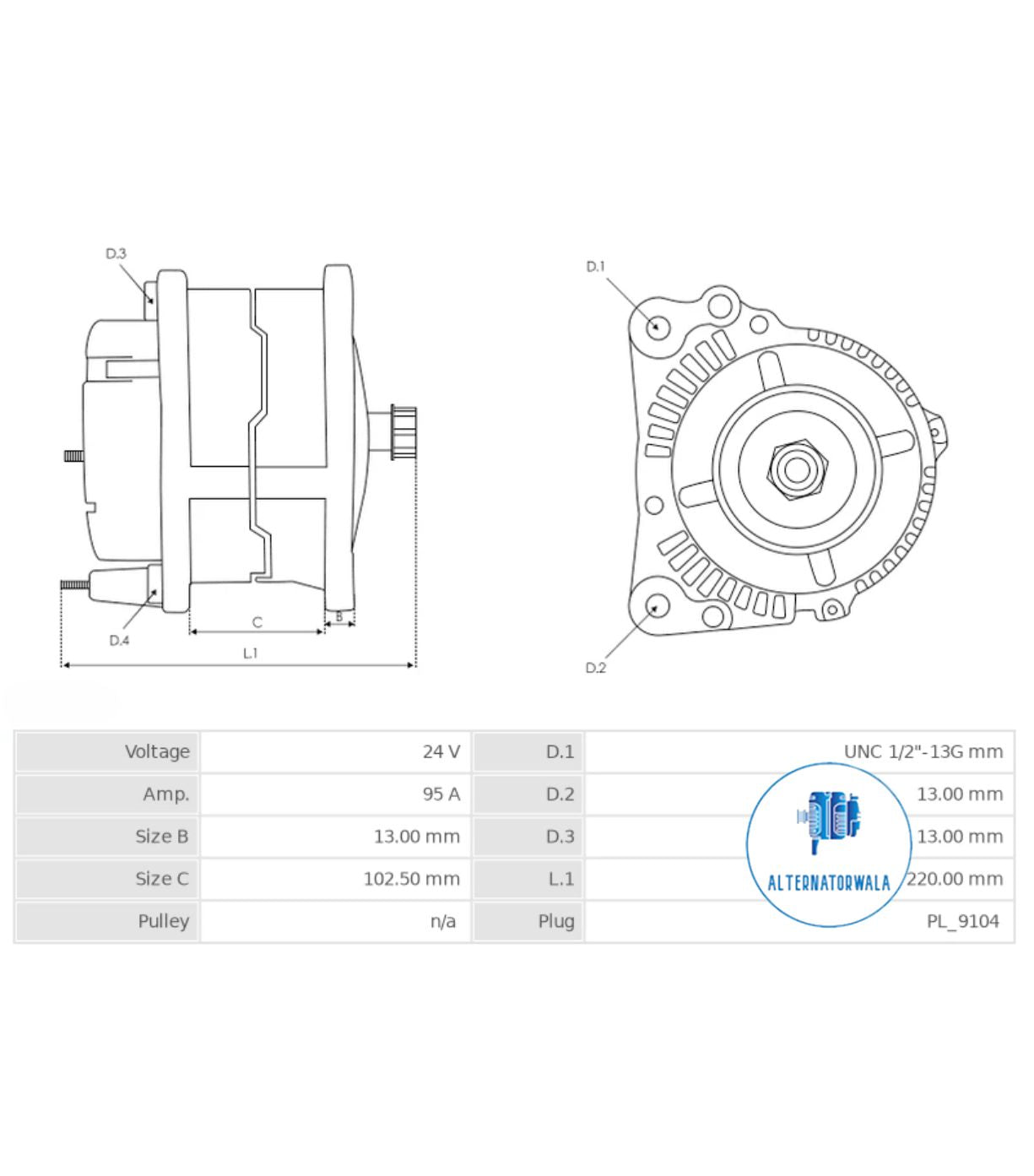 Alternator 24v FOR CATERPILLAR ALT-DEN6645S (ELECTROSTART)