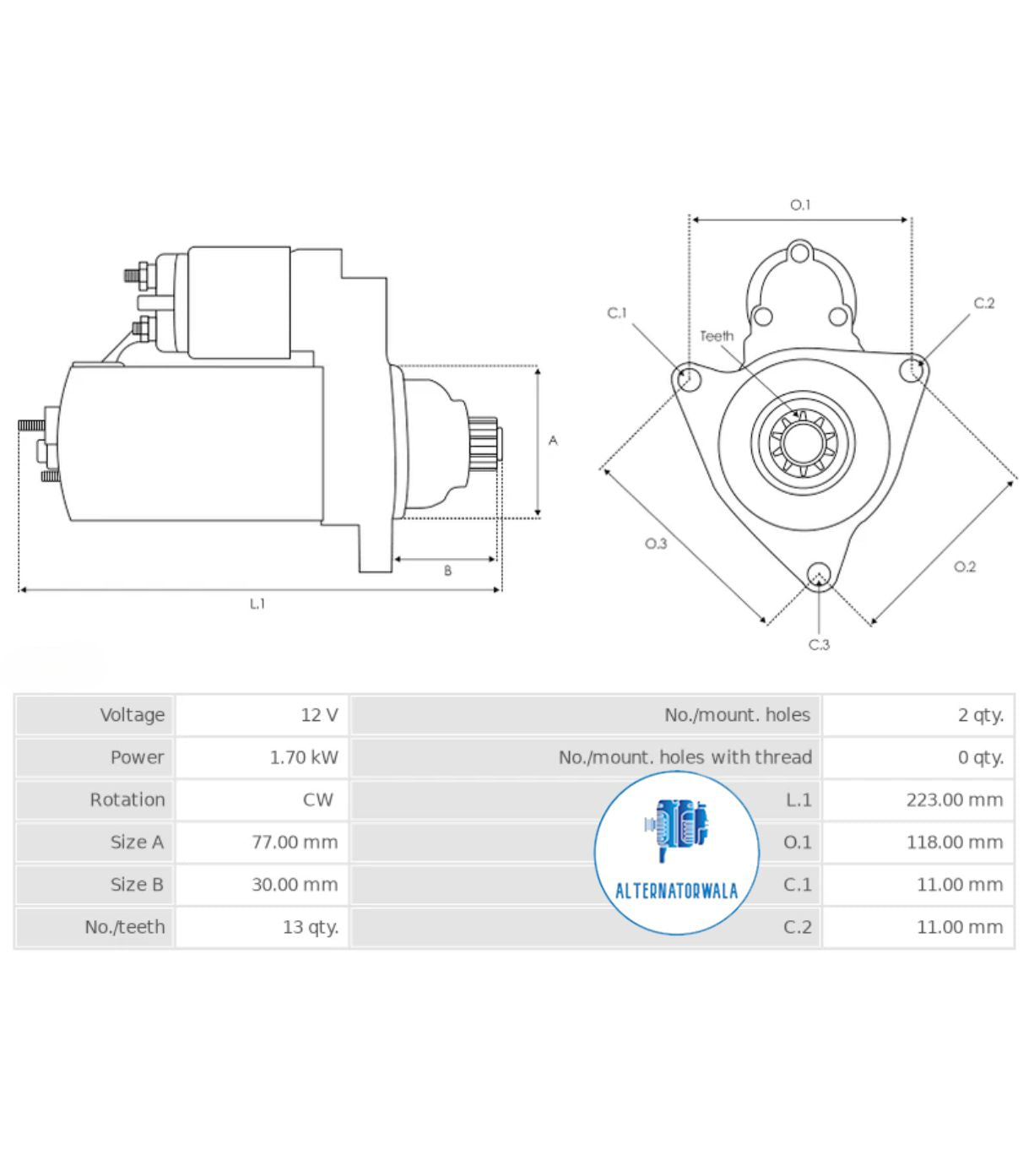 Starter 12v Mitsubishi Type STR-MIT5211 (ELECTROSTART)
