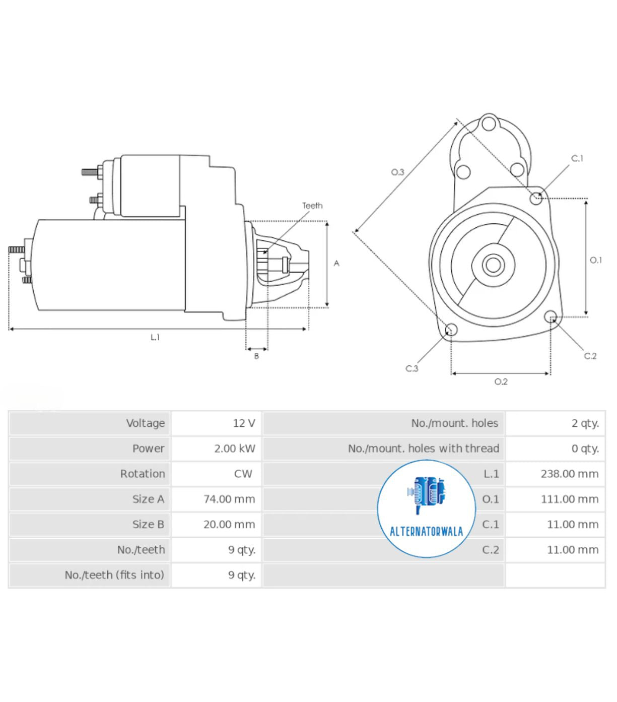 Starter 12v JCB STR-BO0188 (ELECTROSTART)