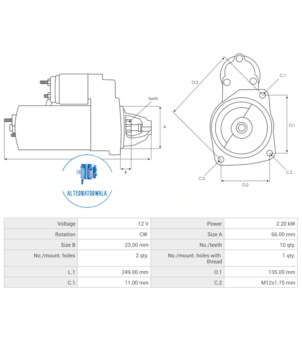 Starter Motor 12v AUDI STR-BO0536 (AS POLAND)