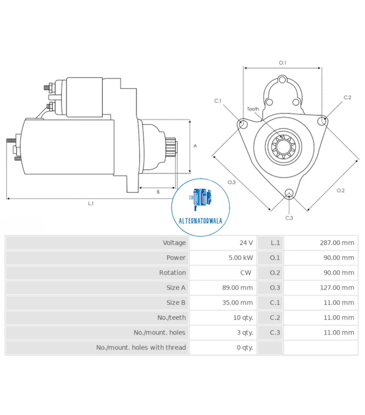 Starter Motor EICHER/ VOLVO 24v MITSUBISHI TYPE STR-MIT5449 (ELECTROSTART)