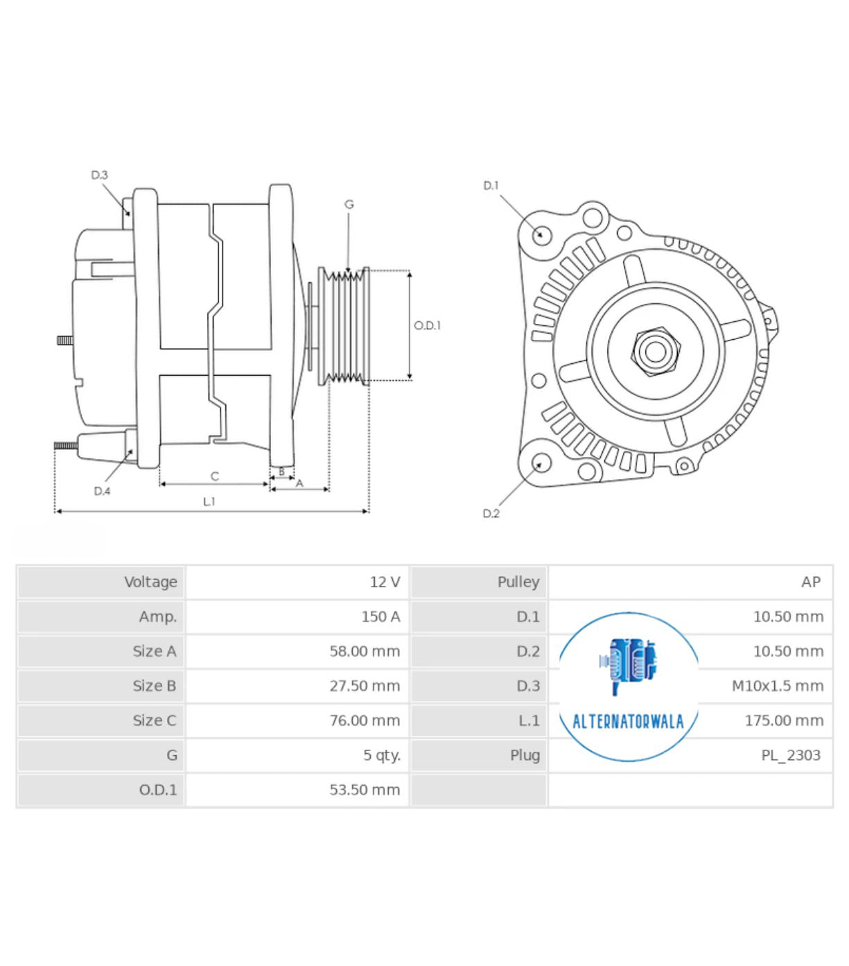 Alternator 12v for BMW ALT-VA3505S (PLUS LINE NETHERLANDS)