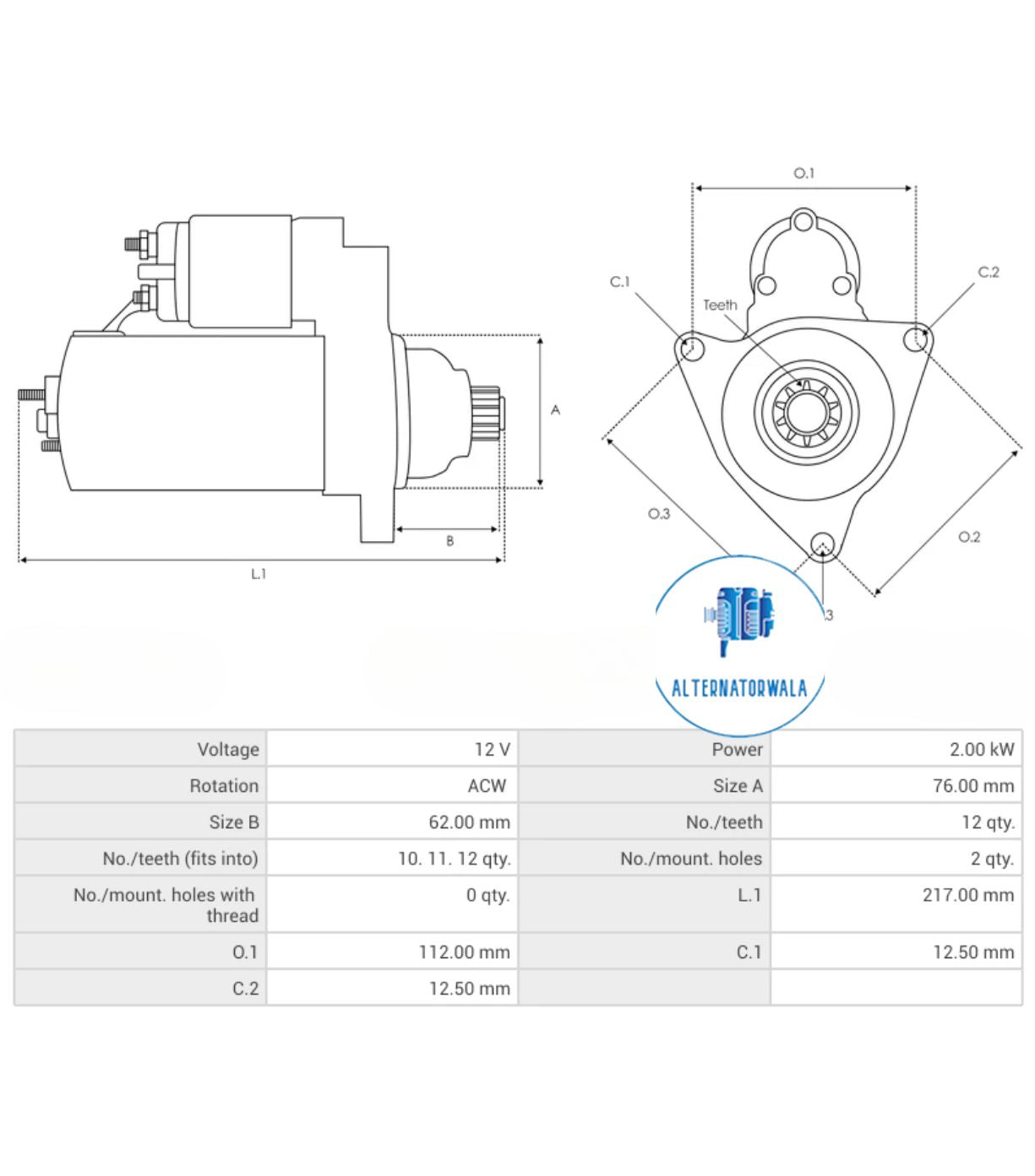 Starter Motor 12V VW STR-VA3094 (AS POLAND)