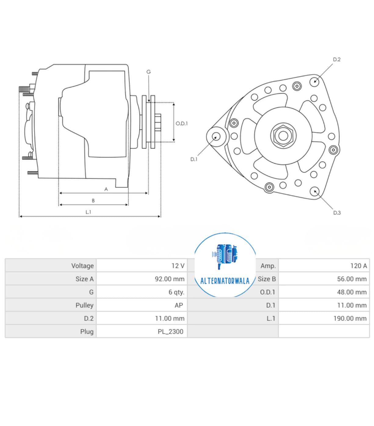 Alternator 12v Mercedes ALT-BO0390 (PLUS LINE NETHERLANDS)